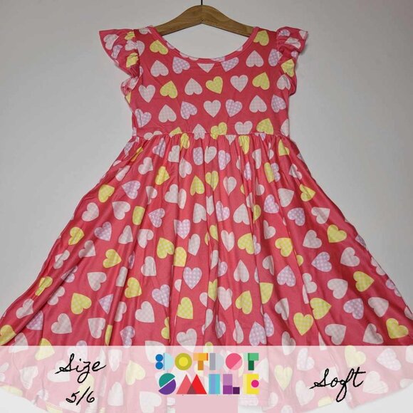 DotDotSmile SIze 5/6 Empire Dress - Pink with Hearts Print - Picture 1 of 1
